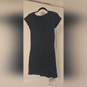 Elegant Dark Turquoise Cable Knit Sweater Dress